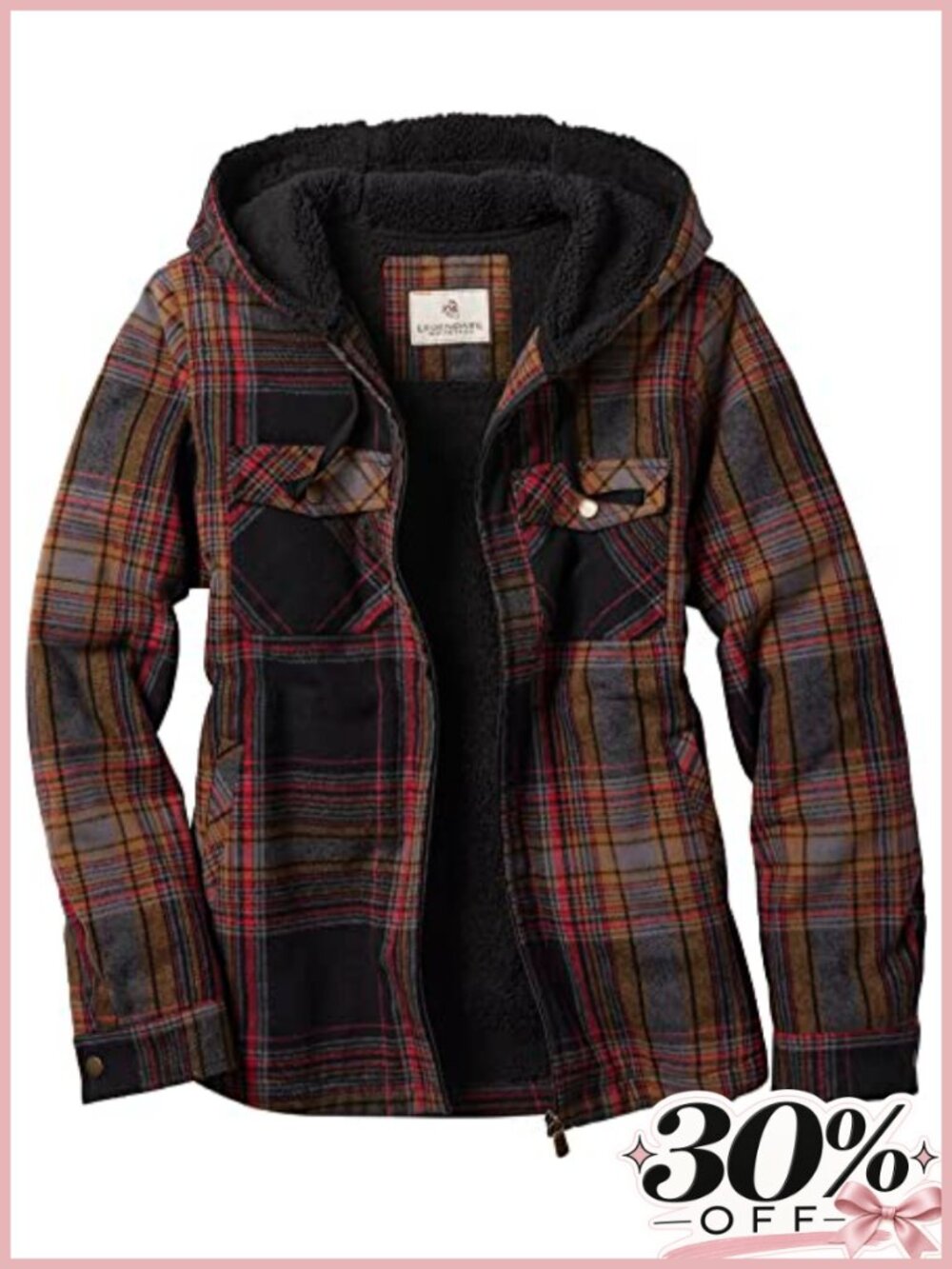 Berber Lined Hooded Shacket Faux Fur Lined Plaid Snap Jacket